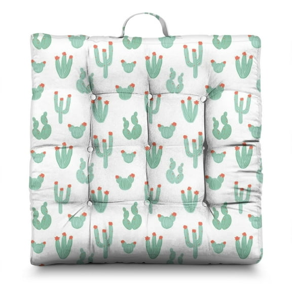 Boho Cactus Floor Cushion – 22x22 Inch Large Pillow, Dutch Velvet, Whimsical Prickly Pear Design (Macramé & Terra Cotta Vibes)