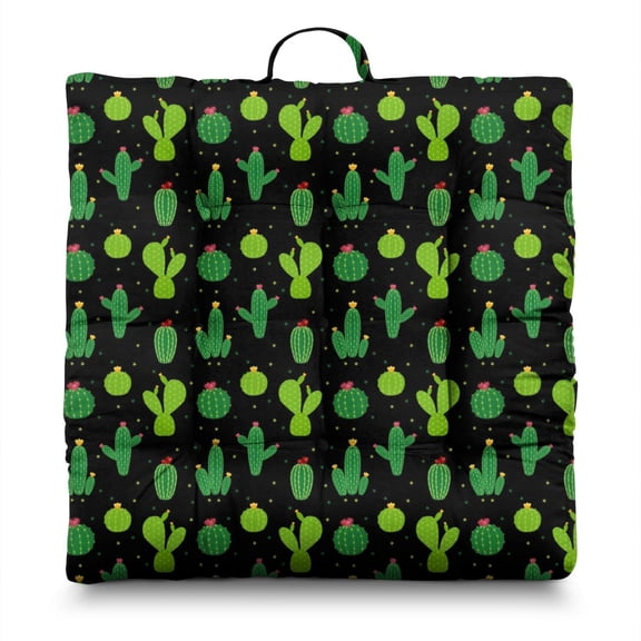 Boho Cactus Floor Cushion ā 22x22 Inch Large Pillow, Dutch Velvet, Whimsical Prickly Pear Design (MacramĆ© & Terra Cotta Vibes)