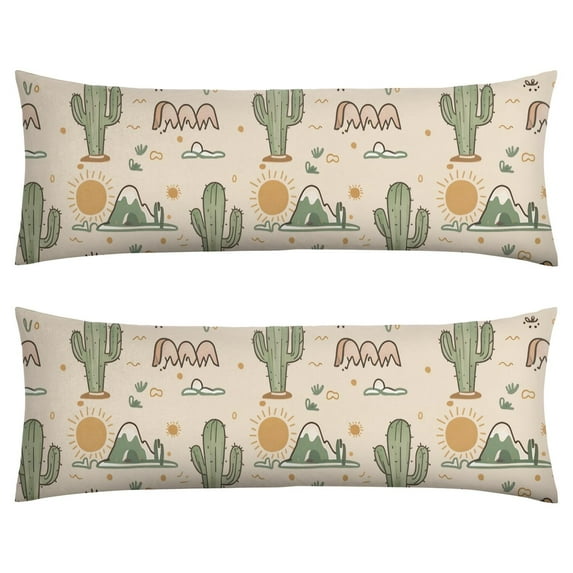 Boho Cactus Long Pillow Case 20x54 Inches - Full-Length Support Cover with Invisible Zipper, Retro Desert Succulent Design - Breathable & Durable Fabric