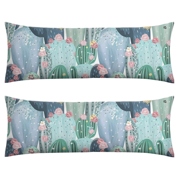Boho Cactus Long Pillow Case 20x54 Inches - Full-Length Support Cover with Invisible Zipper, Retro Desert Succulent Design - Breathable & Durable Fabric