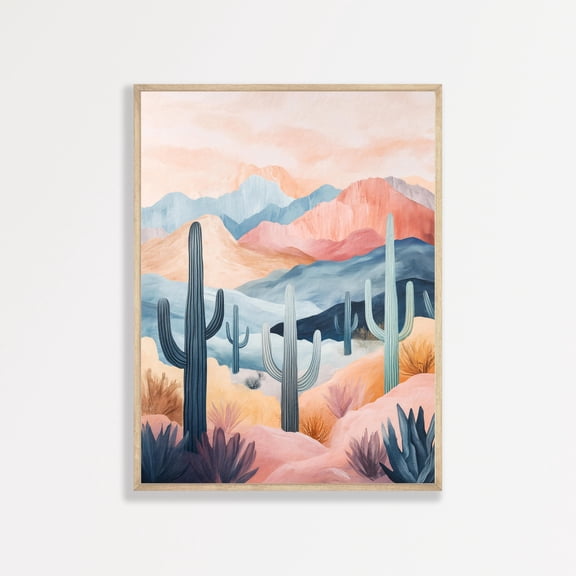Boho Cactus Print Desert Landscape Minimalist Pastel Art Home Decor Office Wall Art