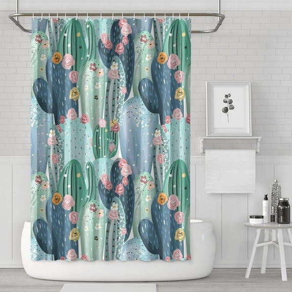 Boho Cactus Shower Curtain - 72x72 Inch Waterproof Bathroom Curtain with Succulent Desert Art, Premium Polyester Fabric & Metal Grommets, Includes 12 Hooks