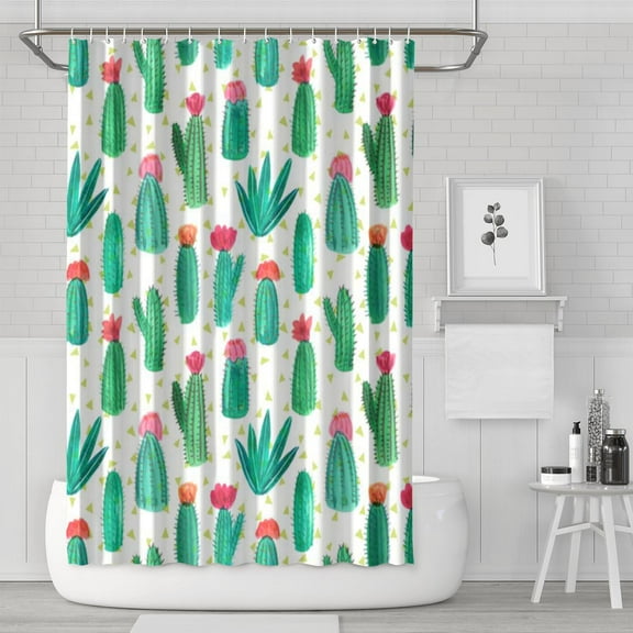 Boho Cactus Shower Curtain - 72x72 Inch Waterproof Bathroom Curtain with Succulent Desert Art, Premium Polyester Fabric & Metal Grommets, Includes 12 Hooks
