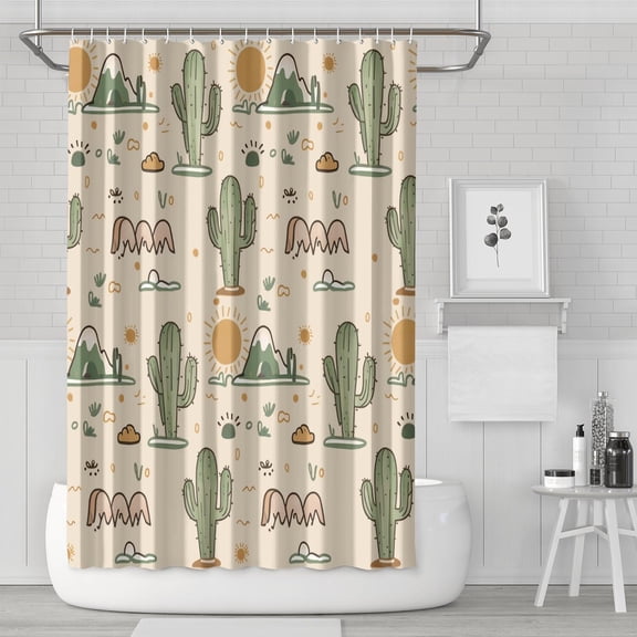 Boho Cactus Shower Curtain - 72x72 Inch Waterproof Bathroom Curtain with Succulent Desert Art, Premium Polyester Fabric & Metal Grommets, Includes 12 Hooks