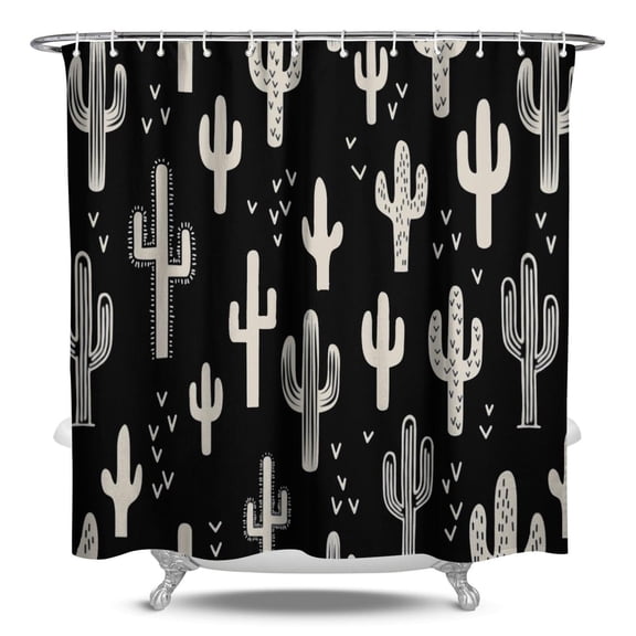 Boho Cactus Shower Curtain Waterproof Quick Dry 84x72 Inches - Southwestern Succulent Print, Polyester Fabric, Rust-Resistant Grommets, Minimalist Desert Style