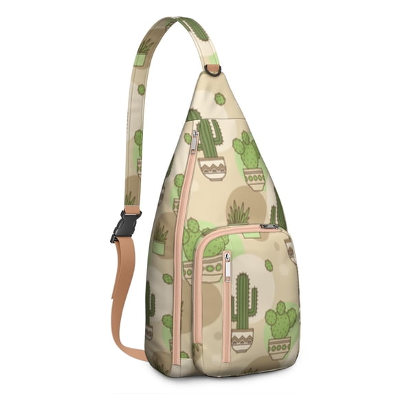 Boho Cactus Sling Backpack – Southwestern Succulent Crossbody Daypack with Watercolor Desert Art, Cute Kawaii Botanical Hiking Bag for Women & Teens