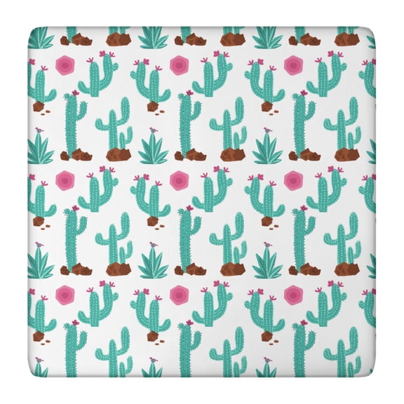 Boho Cactus Tablecloth - Elastic Edge Square Table Cover with Desert Succulent Art, Wrinkle-Free & Snug Fit for Indoor/Outdoor Use