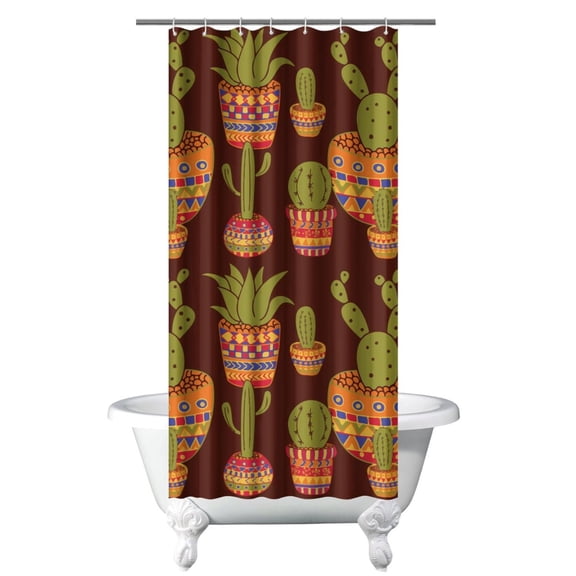 Boho Cactus Waterproof Shower Curtain, Artistic Fabric with Southwestern and Desert Style Designs, Includes Hooks for Easy Installation