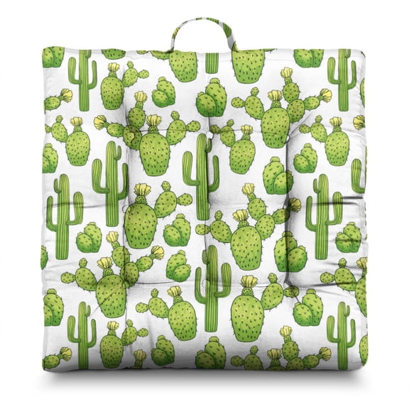 Boho Cactus Zabuton Cushion - Soft & Supportive Floor Sitting Pillow, Watercolor Succulent Print, Multipurpose Use for Meditation & Relaxation