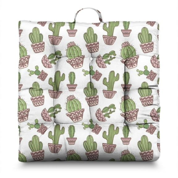 Boho Cactus Zabuton Cushion - Soft & Supportive Floor Sitting Pillow, Watercolor Succulent Print, Multipurpose Use for Meditation & Relaxation