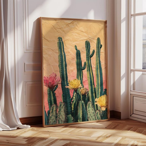 Boho Cactus poster, Colorful Desert Landscape Art Unframed Paper Print
