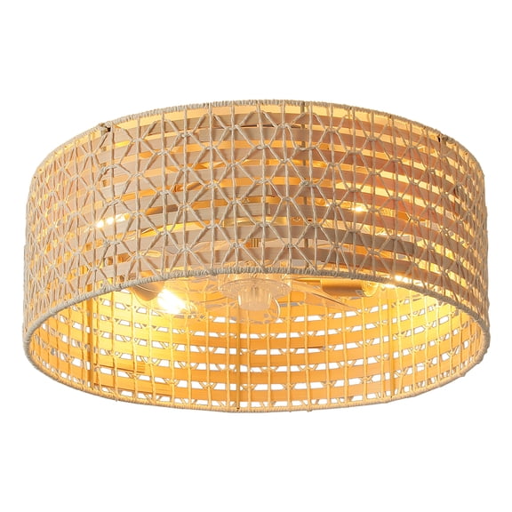Boho Caged Ceiling Fan with Light: 20" Flush Mount Rattan Fandelier and Remote, Chandelier Ceiling Fan Light Fixture for Dining Room, Living Room, Bedroom, E26 No Bulb