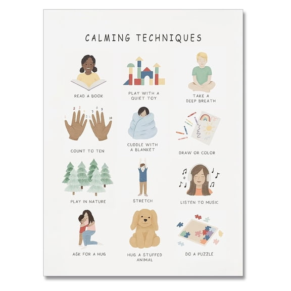 Boho Calming Corner Poster - Mental Health Feelings Chart with Coping Skills for Kids, Classroom & Special Education Wall Art poster