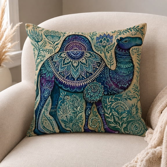 Boho Camel One-Side Print Throw Pillow Cover, Decorative Square Cushion Cover, 18x18, 20x20, 24x24 in