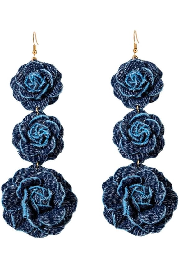 Boho Camellia Flower Dangle Hook Long Earrings for Women Blossom Layered Tassel Dangling Drop Golden Plated Huggie Hoops Earring Chic Jewelry Gifts Wedding Bridal