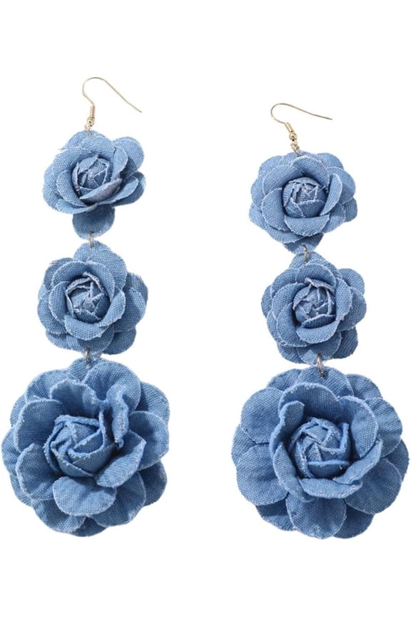 Boho Camellia Flower Dangle Hook Long Earrings for Women Blossom Layered Tassel Dangling Drop Golden Plated Huggie Hoops Earring Chic Jewelry Gifts Wedding Bridal