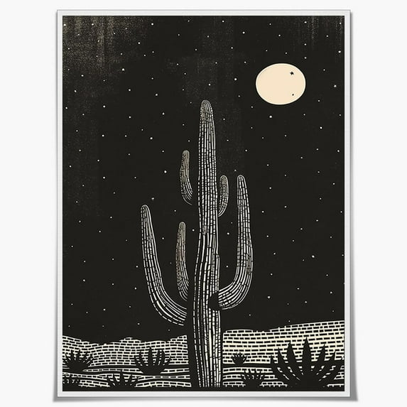 Boho Canvas Black and White Wall Art Prints Mid-Century Modern Moon Plant Cactus Botanical Prints Minimalist Western Wall Decor for Bedroom Living Room 12x16in unframed