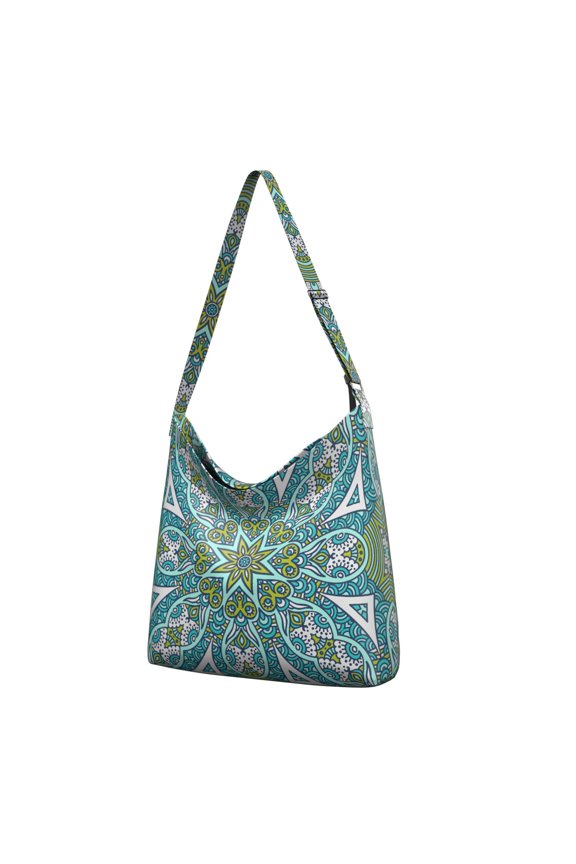 Boho Canvas Shopping Bag with Mandala and Tribal Design – Ethnic Geometric Pattern Reusable Tote for Commuting