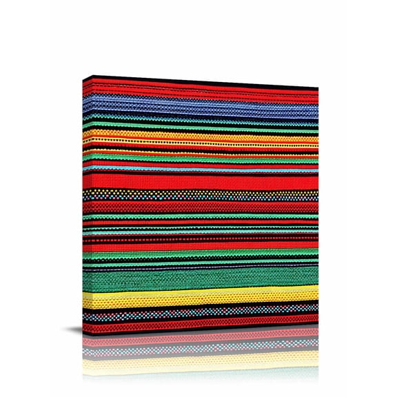 Boho Canvas Wall Art, Bohemian Colorful Stripes Retro Abstract Rainbow Framed Wall Decor Modern Artwork Prints Painting for Living Room, Bedroom, Kitchen & Cafe Decor 8x8 Inch