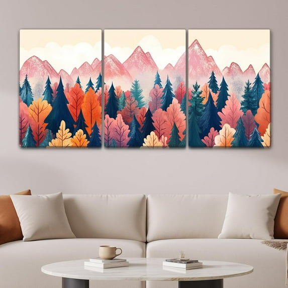 Boho Canvas Wall Art,Mountain Landscape Wall Art,Colorful Canvas Wall Decor,Forest Painting,3 Piece Wall Decor,Gifts for Women,Bathroom,Living Room,Office（Only canvas）