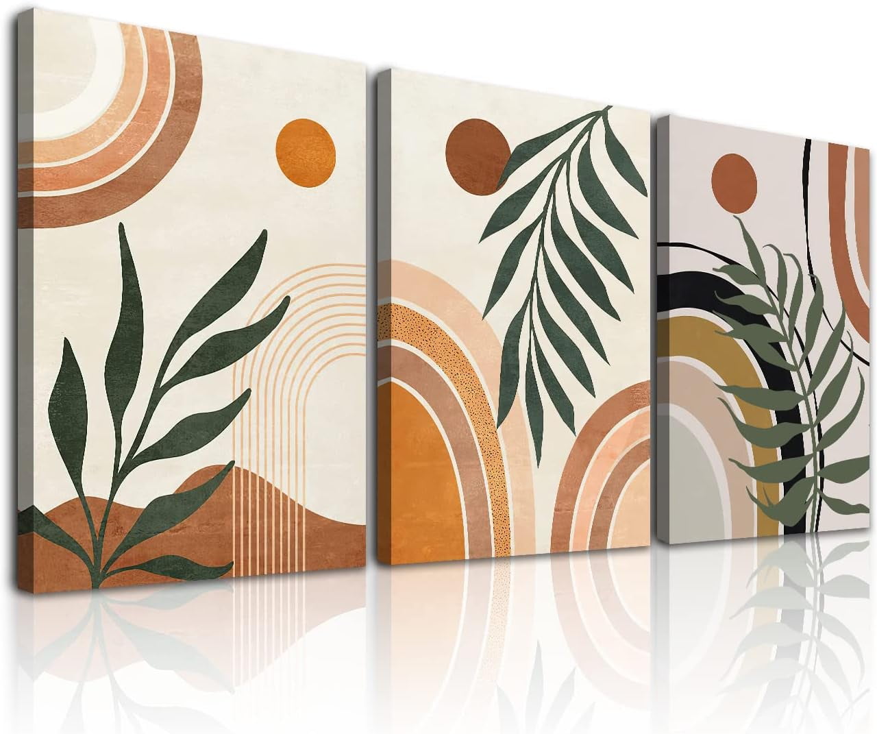 Induslyfe Grande cornice Boho Canvas Wall Art Set di 3 pezzi, decorazione camera moderna metà secolo, minimalista, rosa, verde, astratto, geometrico, botanico, neutro, arte da parete, 18 x 24