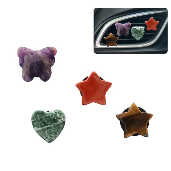 Boho Car Decor,4pcs Natural Stone Car Air Freshener Vent Clips,Butterfly Stars Heart Crystal Stones Dashboard Decoations Hippie Accessories for Women,Best Wishes for Lover Friends