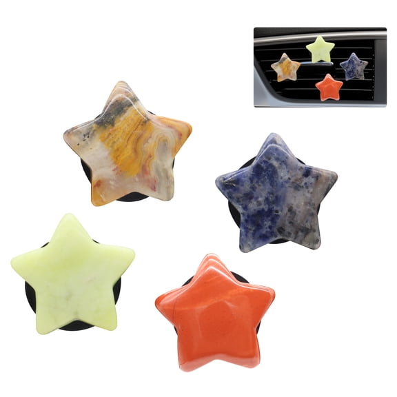 Boho Car Decor,4pcs Stars Car Air Freshener Vent Clips,Natural Stone Crystals Air Vent Clips,Hippie Decorations Accessories for Women,Best Wishes for Lover Friends