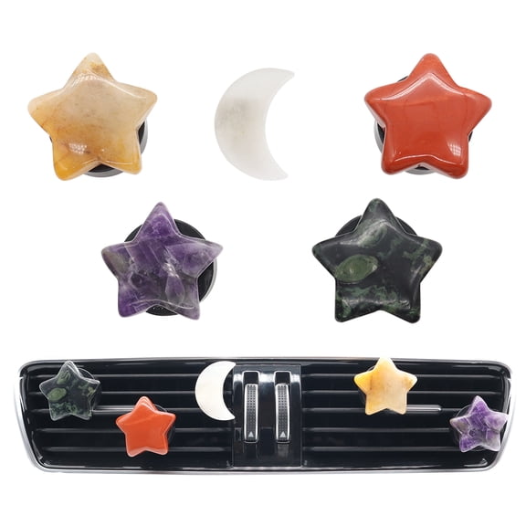 Boho Car Decor,Stars Moon Air Vent Clips,Refillable Car Fresheners,5pcs Natural Crystal Stone Hippie Dashboard Decorations Accessories,Best Wishes for Lover and Friend