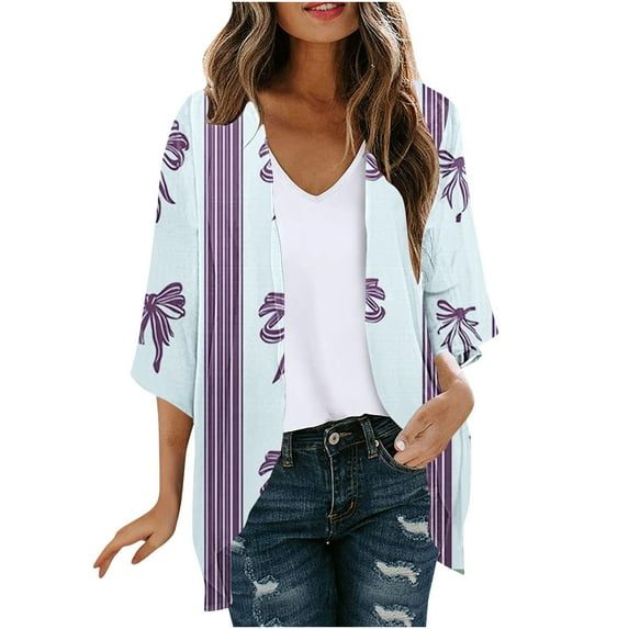 Boho Cardigan, Women's Floral Cardigan Coverups Boho Kimonos Loose Cardigans Beach Swimsuit Chiffon Summer Cover up Blouse Light Blue XL