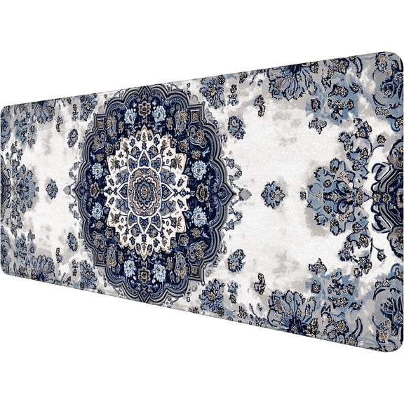 Boho Carpet Style Desk Pad Mouse Pad Bohemian Mandala Blue Mousepad XL Large Gaming Mouse Pad Laptop Keyboard Mat Desk Pad Office Home Decor for Women Girl 31.5"x11.8"
