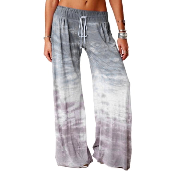 Boho Casual Pants for Womens Loose Wide Leg Elastic Palazzo Pant Tie Dye Summer Beach Harem Trousers