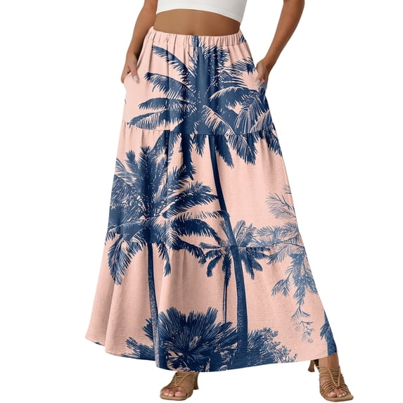 Boho Casual Print Maxi Skirt Women Summer Fashion Sexy High Waist Skirts Womens Pink Beach Floral A-line Long Skirts Femme