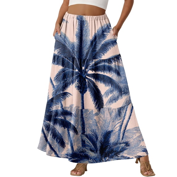 Boho Casual Print Maxi Skirt Women Summer Fashion Sexy High Waist Skirts Womens Pink Beach Floral A-line Long Skirts Femme
