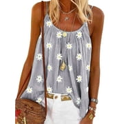 UKAP Boho Casual Tank Tops Sleeveless Blouse for Women Floral Print T-Shirt Summer Casual Loose Tank Vest Pleated Tunic Blouse Holiday Party Beach