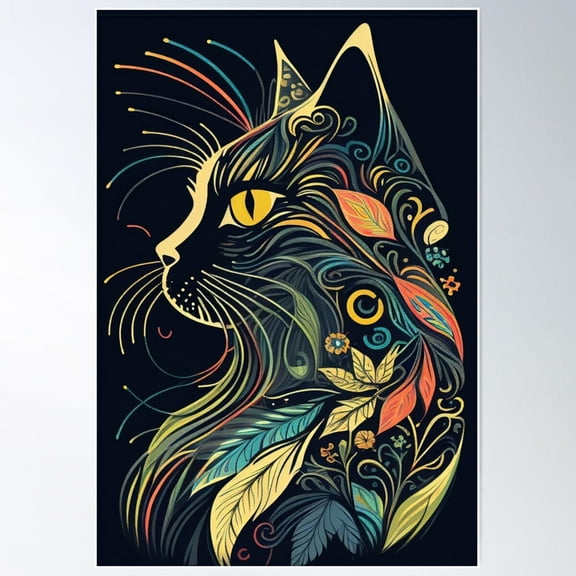 Boho Cat 96 Abstract Art Print Painting Wall Decor Poster Wall Art, Modern Wall Decor For Living Room Bedroom, 16x24 UNFRAMED