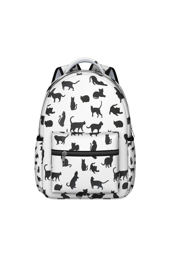 Boho Cat Aesthetic Student School Backpack Floral Cat and Moon Artwork Pattern Watercolor Artistic Design Bookbag