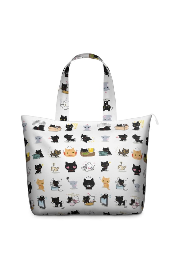 Boho Cat Aesthetic Travel Duffel, Cats and Hearts Pattern Weekender Tote Bag, Adjustable Strap Multipurpose Carry-on Bag
