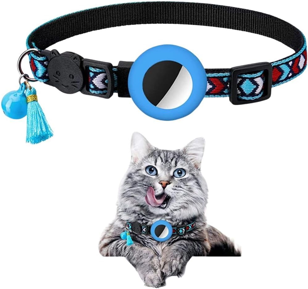 Boho Cat Airtag Collar with Bell and Tassels, Breakaway Apple Airtag