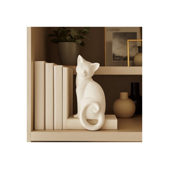Contemporary Resin Kitty with Hanging Tail Figurine for Home Decor -Whimsical Ornaments for Bathroom, Office, and Living Room Accent - Chic Sculpture for Shelf or Coffee Table Display - 9", White