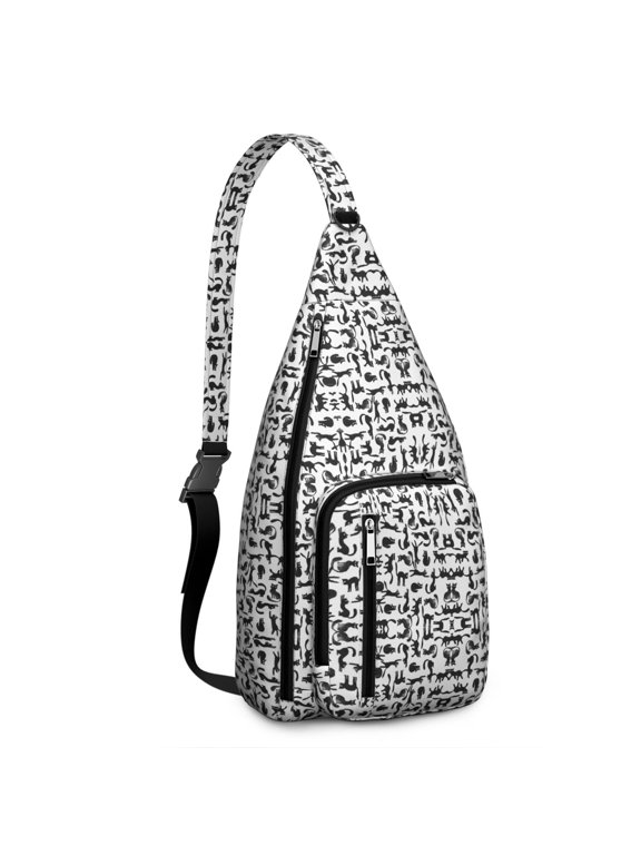 Boho Cat Print Sling Backpack - Geometric Cat Pattern Crossbody Bag (Aesthetic Design, Perfect Cat Lover Gift)