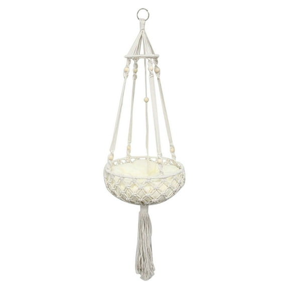 Boho Cat Window Hammock - Handwoven Round Pet Bed for Indoor Cats, Wall Mounted or Window Perch Sleeping Swing, Hanging Nest for Small Breeds, Lounging and Climbing