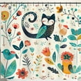 Boho Cat and Bird Pattern Shower Curtain Vintage Style Bathroom Decor