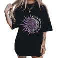 thumbnail image 1 of Boho Celestial Balance Print Womens Short Sleeve T-Shirt Oversized Black Tops, 1 of 5