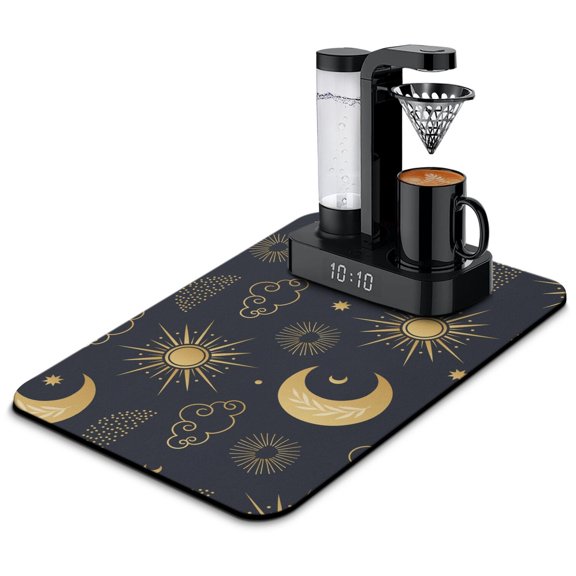Boho Celestial Coffee Bar Mat Mystical Star and Moon Design Strong Water Absorption & 4-Layer Construction 15.7 x 23.6 Inch