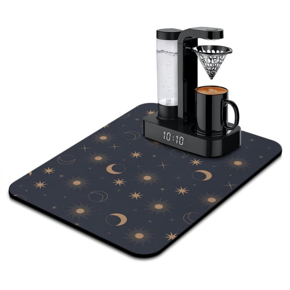 Boho Celestial Coffee Maker Mat Mystical Star and Moon Design Strong Water Absorption & Eco-Friendly Materials Multi-Functional Countertop Protector