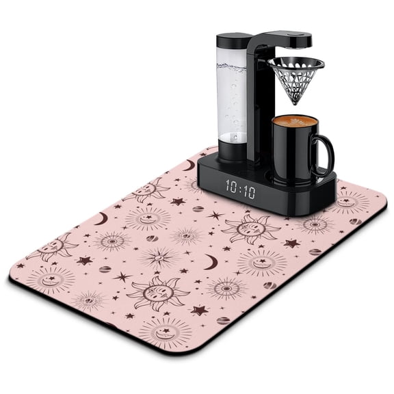 Boho Celestial Coffee Station Mat Mystical Star and Moon Design Non-Slip Rubber Backed Mat Perfect for Coffee Bars
