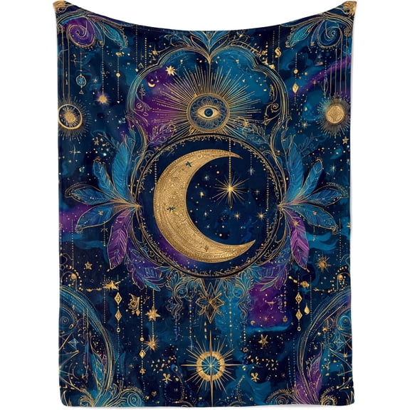 Boho Celestial Crescent Tapestry, Ornate Stars and Moon Wall Decor, Astrology Inspired Wall Hanging for Bedroom Living Room Dorm 30x40inch