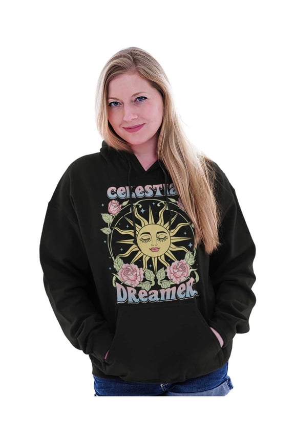 Boho Celestial Dreamer Sun Face Hoodie Sweatshirt Women Brisco Brands M
