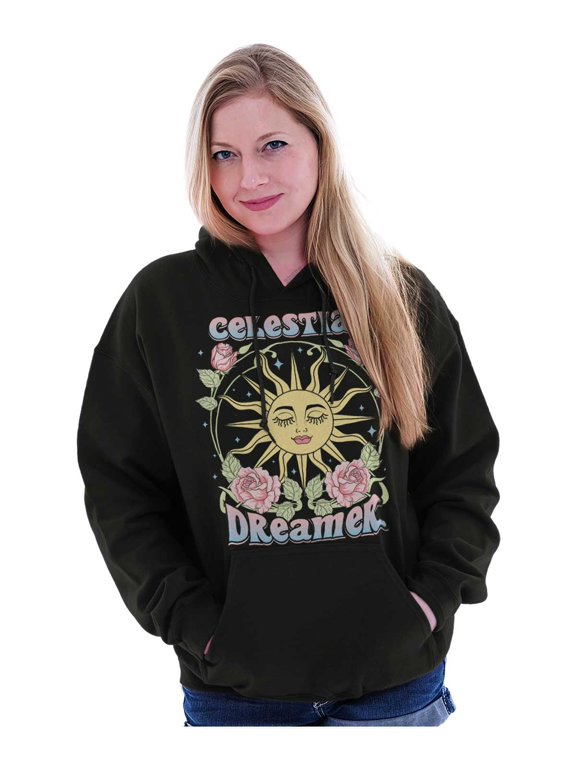 Boho Celestial Dreamer Sun Face Hoodie Sweatshirt Women Brisco Brands X