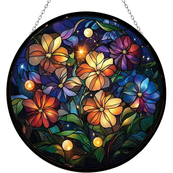 Boho Celestial Garden Stained Glass Window Hanging, Suncatcher for Women, Stained Glass Window Decor Perfect Home Decorr